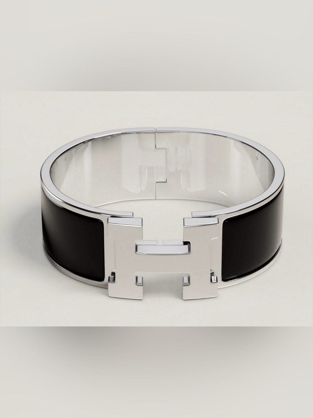 Hermes Silver-Tone Cuff Bracelet with Black Enamel Panels - Picture 3 of 6